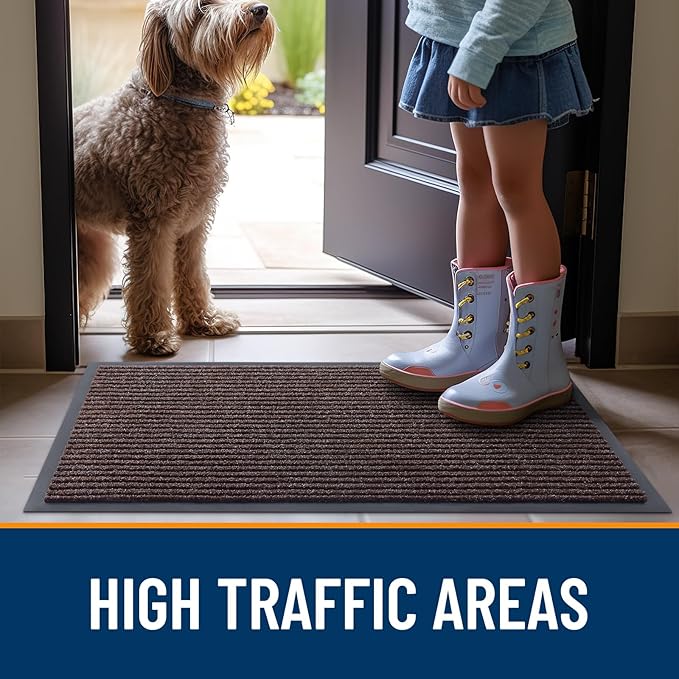 OLANLY Front Door Mat Indoor Outdoor Entrance, Waterproof Heavy Duty Doormat, Fade Resistant, Low Profile, Easy Clean Patio Porch Welcome Floor Mats for Entry, 47x32, Tan