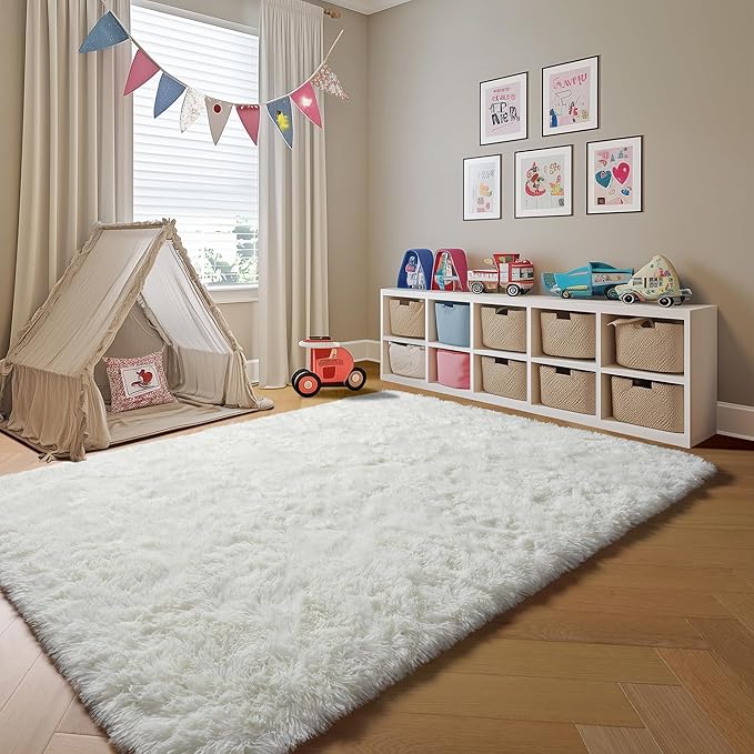 ONASAR Cream White 8x10 Area Rugs for Living Room, Large Fluffy Shag Bedroom Rug, Ivory Soft Plush Thick Shaggy Big Floor Carpet for Kids Boy and Girls Teen Dorm Nursery Indoor Home Decor