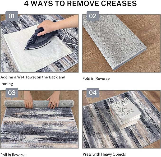 Lansny Modern Abstract Runner Rug 2.6x18, Grey Black Multi Washable Long Kitchen Runner Non-Slip Soft Hallway Rug Runner Thin Print Faux Wool Carpet for Entryway Bedroom Laundry Room Indoor Home Decor