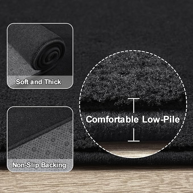 Amearea Modern Soft Hallway Runner Rug, 2x10 Feet Washable Long Runner Rugs for Hallway, Black Fluffy Bedroom Rugs, Indoor Non Slip Memory Foam Rug Carpet for Entrance Kitchen Living Room Home Decor