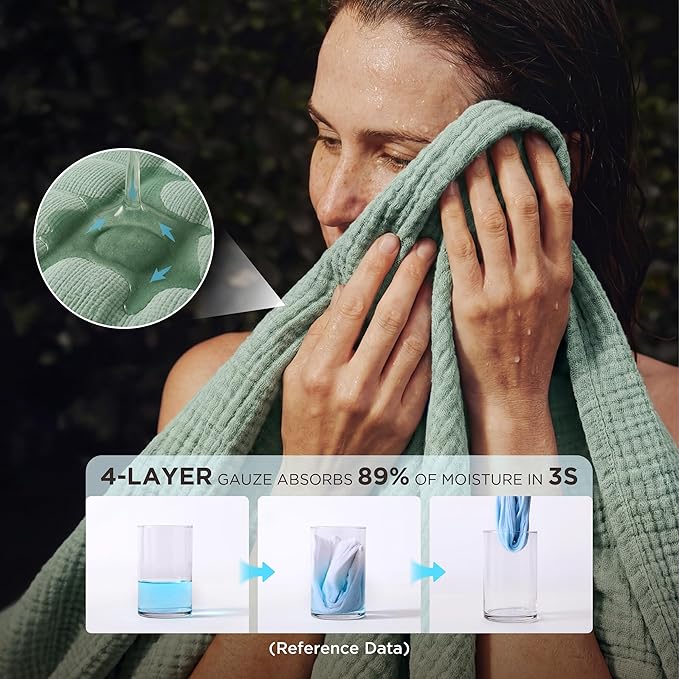 Bedsure 100% Cotton Muslin Throw Blanket Large 50x70 Inches - 4-Layer Breathable and Lightweight Thin Soft Summer Gauze Muslin Blankets for Adults, Sage Green, Boho Cotton Throw for Couch