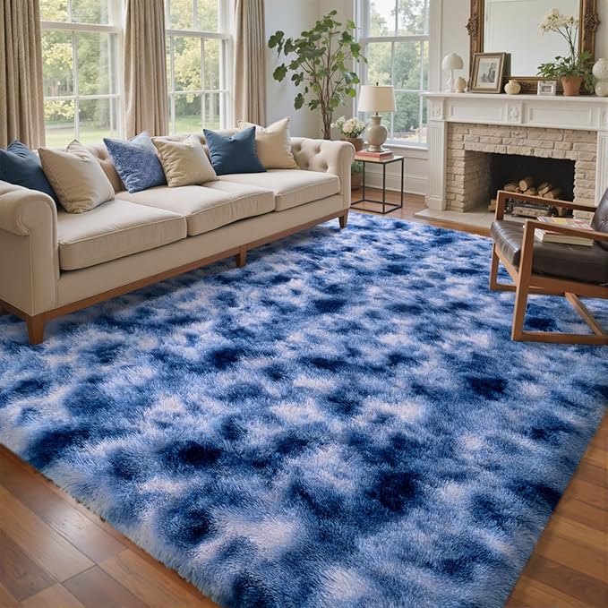 5x7 Ft Blue Shag Rugs for Bedroom Living Room Decor, Ultra Soft Fluffy Furry Area Rug for Indoor Floor, Aesthetic Carpet for Nursery Dorm Home Decor