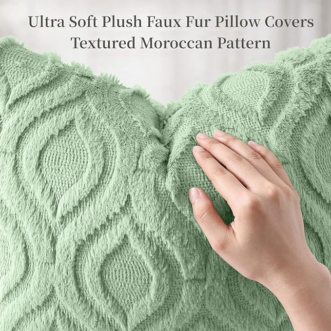 decorUhome Throw Pillow Covers 22x22 Inch Set of 2, Soft Plush Faux Wool Sage Green Solid Couch Pillow Covers, Accent Euro Sham Farmhouse Neutral Square Pillow Cases for Sofa Bed Living Room