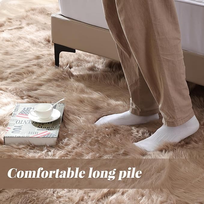 ORINOVA Beige Faux Sheepskin Fluffy Fur Rugs for Bedroom Machine Washable 2x4 Shag Area Rugs for Living Room Office Furry Nursery Rug