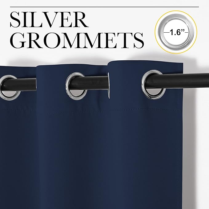 NICETOWN Blackout Curtain Panels for Bedroom, Navy, 2 Panels, W55 x L57-inch, Grey, Thermal Insulated Grommet Top Blackout Draperies and Drapes for Basement