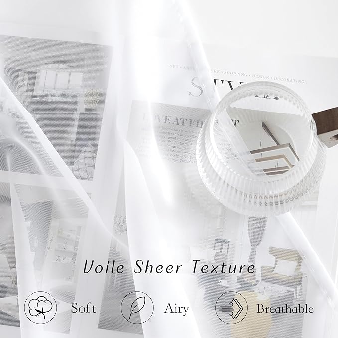 NICETOWN Soft Voile White Sheer Curtains 63 inches Long - Grommet Living Room Curtains Elagant & Airy Breathable Light Filtering Window Treatments for Bedroom, W42 x L63, 2 Panels