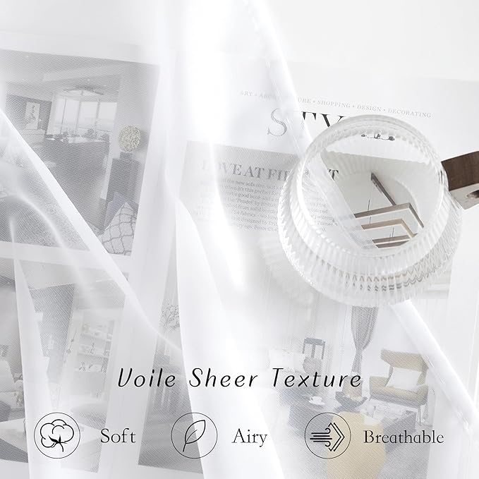 NICETOWN White Sheer Curtains 45 inches Long, Grommet Light Filtering Airy Voile Sheer Lightweight & Breathable Window Treatments for Kitchen/Cafe, W30 x L45, 2 Panels