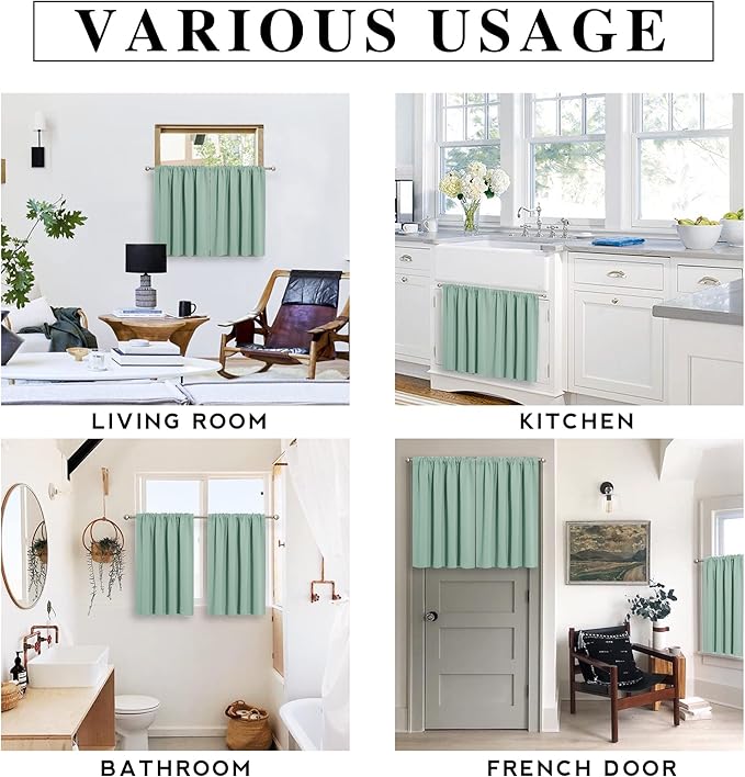 RYB HOME Cafe Blackout Curtains 24 inch Length, RV Curtains for Camper Windows, Mini Short Small Insulating Light UV Heat Blocking Privacy Half Window Tiers, Width 29 by Length 24, Aqua, 2 Panels