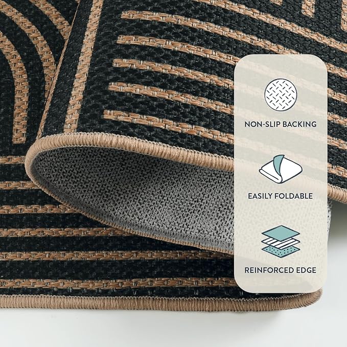 Lahome Enfys Modern Geometric Easy Jute Rug, 6x9 Area Rugs for Living Room Outdoor Patio Washable Indoor Outdoor Carpet, Farmhouse Large Non Slip Carpet for Bedroom Backyard Dining Room
