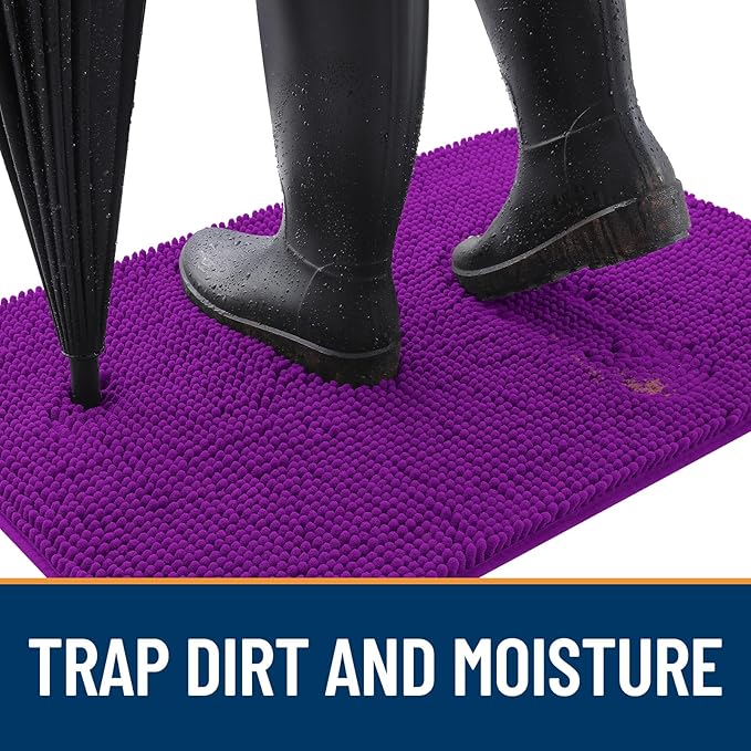 OLANLY Dog Door Mat for Muddy Paws 45x27, Absorbs Moisture and Dirt, Absorbent Non-Slip Washable Doormat, Quick Dry Chenille Mud Mat for Dogs, Entry Indoor Entryway Carpet for Inside Floor, Purple