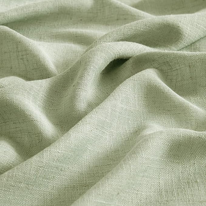 MIULEE Sage Green Linen Curtains 100 Inch Length 2 Panels for Bedroom Living Room, Soft Thick Linen Textured Window Drapes Semi Sheer Light Filtering Back Tab Rod Pocket Burlap Look Decor