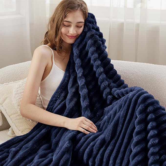 Bedsure GentleSoft Navy Blue Fleece Blanket for Couch - Cozy Soft Blankets for Women, Cute Small Throws for Girls, Navy, 60x80 Inches
