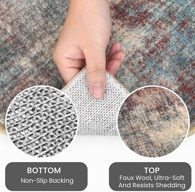 IOHOUZE Abstract Runner Rug 2x5 Ft Washable Runners for Hallways, Non Slip Kitchen Runner Printed Faux Wool Entryway Runner Indoor, Modern Abstract Floor Carpet for Hall Kitchen Bedroom, Red/Multi