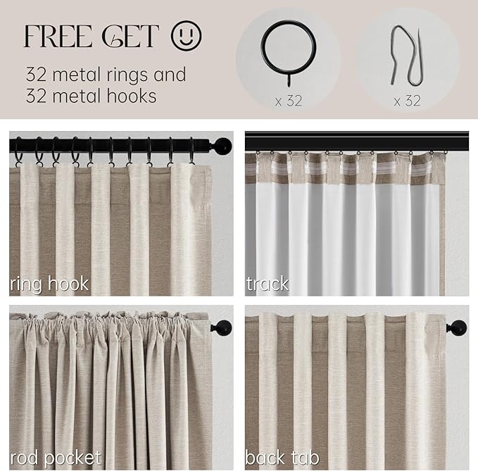 Topfinel 102 Inches Long Blackout Linen Curtains, Soundproofing Pinch Pleated Noise Cancelling Curtains Burlap Viral Drapes 2 Panels for Living Room Bedroom