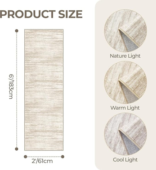 2x6 Runner Rug Non Slip for Entryway, Washable Runners for Kitchen, Soft Thin Hallway Rug for Bedroom, Laundry, Small Stain Resistant Indoor Door Mat(2'x6', Brown/Beige)
