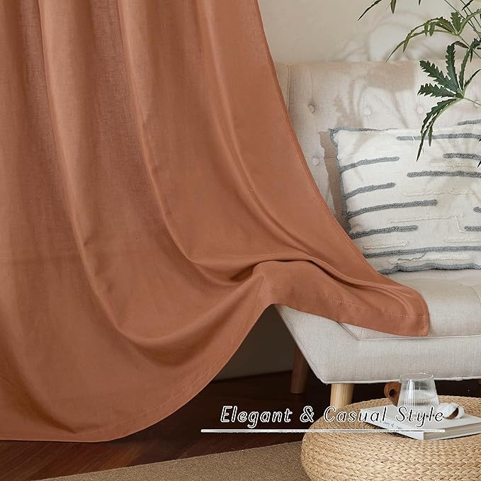 NICETOWN Caramel Short Linen Curtains for Kitchen, Thick Flax Small Window Treatments Semi Sheer Privacy Assured with Light Through for Cafe/Bathroom, W42 x L48, 2 Panels