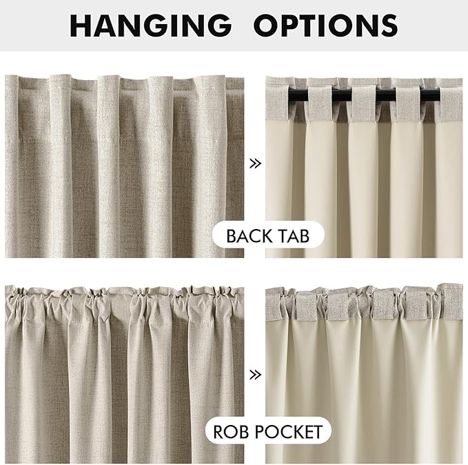 MIULEE 100% Blackout Linen Curtains for Bedroom, Stone Solid Luxury Decor Thermal Insulation Room Darkening Drapes for Living Room Nursery Back Tab Rod Pocket 42 x 96 Inches, 2 Panels