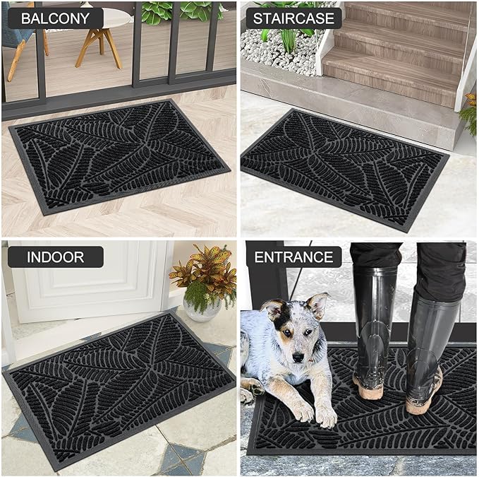 Colorxy Waterproof Doormat, Sturdy Natural Rubber Front Indoor Mat, Non Slip Low Profile Indoor Outdoor Door Mats, Stain and Fade Resistant Floor Mat, Easy Clean Patio Entrance Mat, 71''x23'', Black