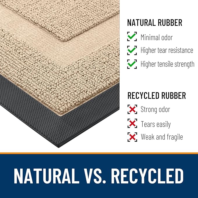 OLANLY Front Door Mat Indoor Outdoor Entrance, Waterproof All-Season, All-Weather Doormat, Sturdy Natural Rubber, Low Profile, Easy Clean Patio Porch Entryway Mat, 47x17, Off-White
