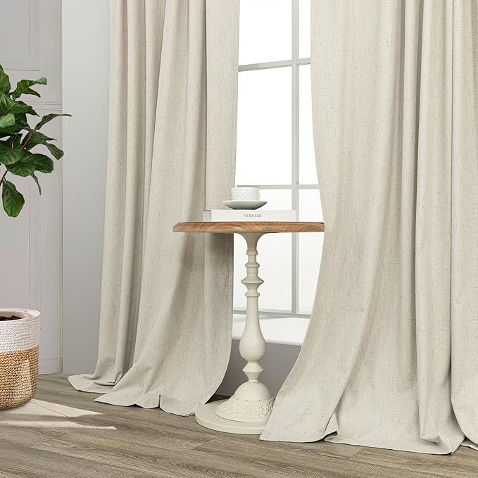 Short Small Blackout Curtains 54 Inches Long for Bedroom Aesthetic Beige Linen Colored Boho Black Out Curtains Insulated Thermal Curtains for Summer Heat Blocking Basement Bathroom Window 52x54 Length