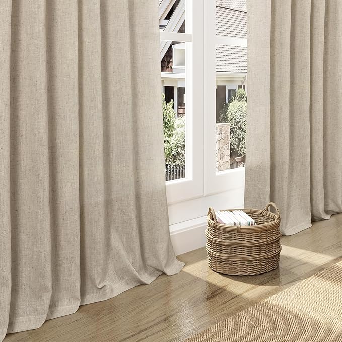 Taupe Burlywood Linen Curtains for Living Room 94 Inches Long Light Filtering Semi Sheer Curtain Back Tab Rustic Luxury Neutral Modern Farmhouse Decor Drapes for Bedroom Dinner Room 52x94, 2 Panels