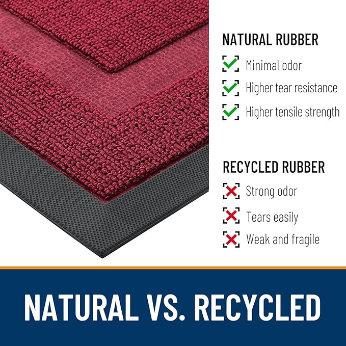 OLANLY Front Door Mat Indoor Outdoor Entrance, Waterproof All-Season, All-Weather Doormat, Sturdy Natural Rubber, Low Profile, Easy Clean Patio Porch Entryway Mat, 35x23, Burgundy