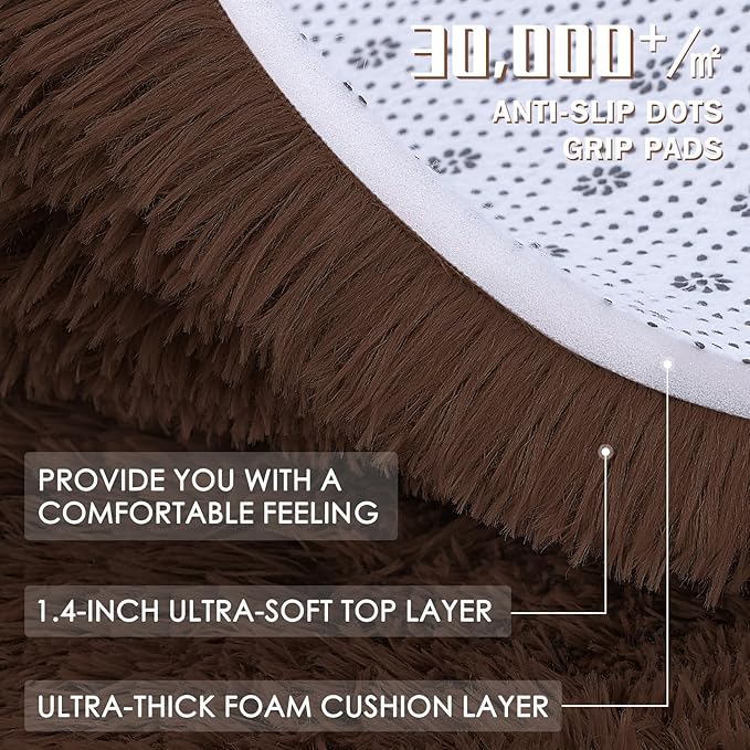 OLANLY 6x6 Area Rugs for Living Room Bedroom, Machine Washable Soft Fluffy Shaggy Bedside Rug, Indoor Floor Carpet for Kids Girls and Boys, Dorms, Nursery Rooms, Home Decor Aesthetic, Coffee