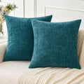 MIULEE Pack of 2 Dark Teal Throw Pillow Covers 18x18 Inch Soft Chenille Pillow Covers for Sofa Living Room Couch Solid Dyed Cases