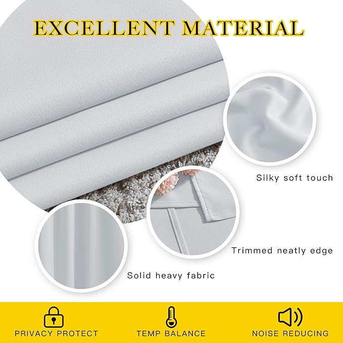 NICETOWN Room Darkening Curtains for Living Room - Easy Care Solid Thermal Insulated Silver Grommet Light Blocking for Bedroom (2 Panels, 46 by 72, Greyish White)