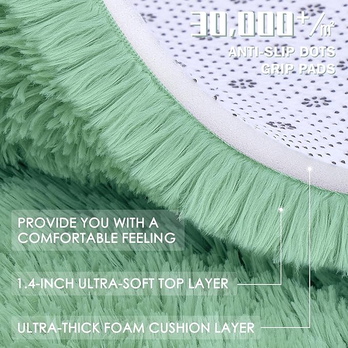 OLANLY 2x4 Machine Washable Runner Rugs for Hallway, Soft Fluffy Shaggy Bedside Rugs for Bedroom, Living Room, Indoor Floor Carpet for Kids Girls Boys, Nursery Rooms, Home Decor Aesthetic, Mint Green