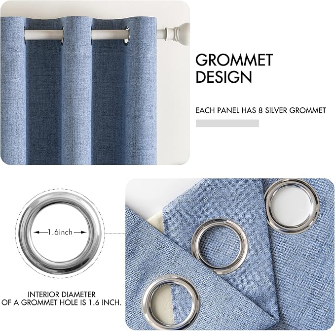 MIULEE Linen Texture Curtains for Bedroom Solid 100% Blackout Thermal Insulated Stone Blue Curtains Grommet Room Darkening Drapes for Living Room Nursery 52x108 Inch (2 Panels)