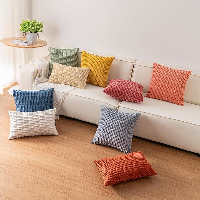 Pack of 2 Corduroy Decorative Throw Pillow Covers 12x24 Inch Soft Striped Pillow Covers Modern Farmhouse Home Decor for Sofa Living Room Couch Bed（Rust）