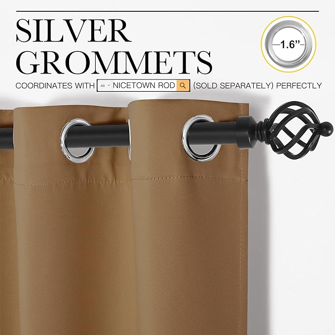 NICETOWN Sleek Blackout Curtains 84 inches Length for Windows, Noise Reducing and Block Draft Panels for Door Doorway Laundry Office Luxury Decor Theme (2 Panels, Gold Brown, W34 x L84 -Inch)