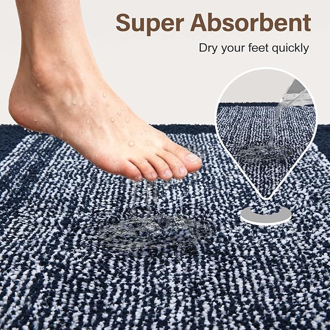 36x24 Large Bathroom Rugs Washable Non Slip, Dark Blue Bath Mat for Bathroom Floor Tub, Soft Absorbent Quick Dry Mats for Shower, Bathtub,Home Decor