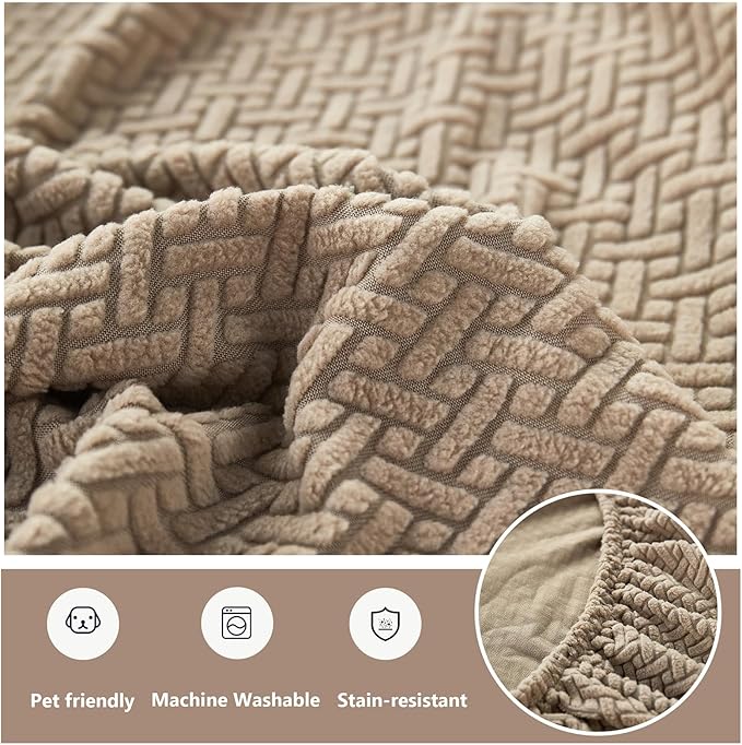 Couch Cushion Covers for Sofa Couch Covers Wear-Resistant Universal Sofa Cover Washable Stretch for Sectional Slipcovers (Texture-Light Coffee,Large Triple Seat Cover)