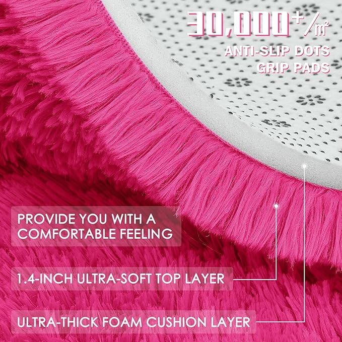 OLANLY 5x7 Machine Washable Large Area Rugs for Living Room, Bedroom, Soft Fluffy Shaggy Bedside Rug, Indoor Floor Carpet for Kids Girls and Boys, Dorms, Nursery, Home Decor Aesthetic, Hot Pink