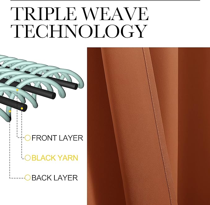 NICETOWN Blackout Curtains and Drapes - Thermal Insulated Solid Rod Pocket Blackout Draperies/Panels (Burnt Orange, 1 Pair, 34 by 63 inches)