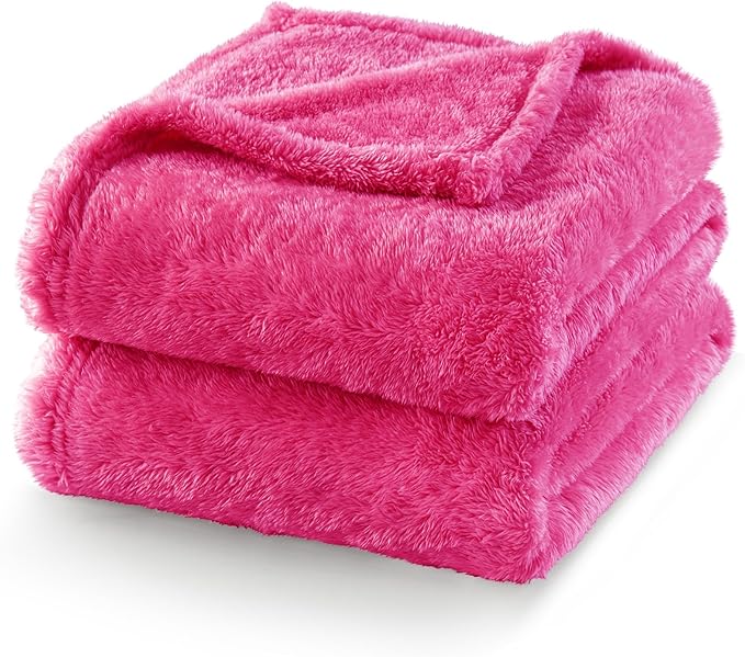 Exclusivo Mezcla Plush Fuzzy Fleece Bed Blanket Queen Size, Super Soft, Fluffy and Warm Blankets for Couch, Bed, All Season (Hot Pink, 90x90 inches)