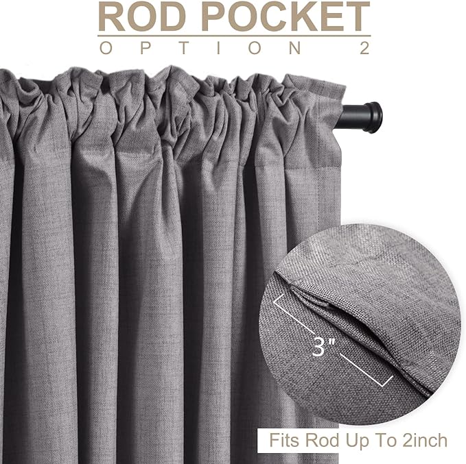 100% Blackout Shield Linen Blackout Curtains for Bedroom 108 Inches Long, Back Tab/Rod Pocket Living Room Drapes, Thermal Insulated Blackout Curtains 2 Panels Set, 50" W x 108" L, Darkgray