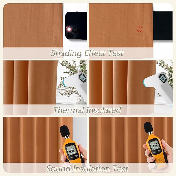 Guken Orange 100% Blackout Linen Curtains 96 Inch Length 2 Panels Set for Living Room Bedroom Back Tab/Rod Pocket Thermal Insulated Black Out Drapes Room Darkening Window Curtains 96 Inches Long