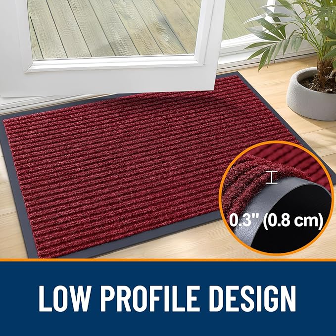 OLANLY Front Door Mat Indoor Outdoor Entrance, Waterproof Heavy Duty Doormat, Fade Resistant, Low Profile, Easy Clean Patio Porch Welcome Floor Mats for Entry, 47x32, Wine Red
