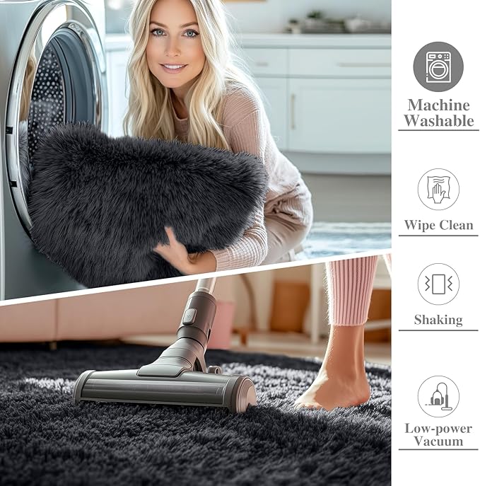 OLANLY 5x11 Machine Washable Large Area Rugs for Living Room, Bedroom, Soft Fluffy Shaggy Bedside Rug, Indoor Floor Carpet for Kids Girls and Boys, Dorms, Nursery, Home Decor Aesthetic, Black