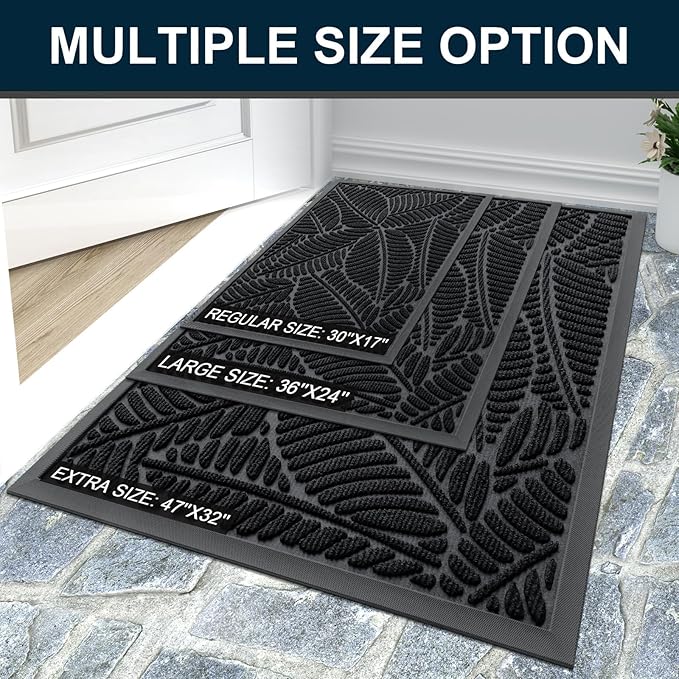 Colorxy Waterproof Doormat, Sturdy Natural Rubber Front Indoor Mat, Non Slip Low Profile Indoor Outdoor Door Mats, Stain and Fade Resistant Floor Mat, Easy Clean Patio Entrance Mat, 30''x17'', Black