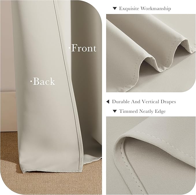 PONY DANCE Cream Blackout Curtains, Thermal Insulated Short Drapes for Small Basement Bathroom Window, Back Tab & Rod Pocket Solid Black Out Curtains for Bedroom, 42 W x 45 L, Ivory/Cream, 2 Panels