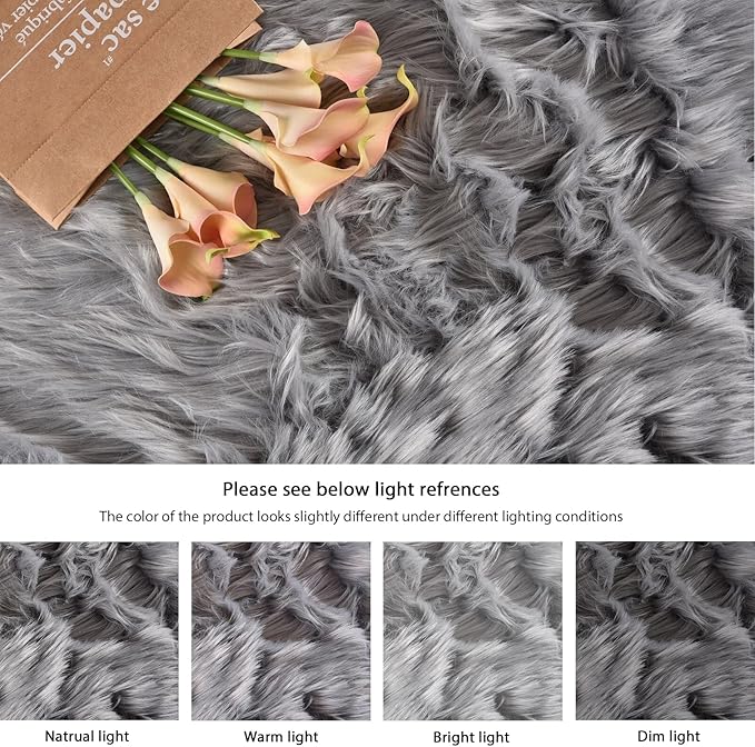 ORINOVA Light Grey Furry Washable Sheepskin Fur Area Rugs for Living Room Faux Fluffy Fur Rug for Bedroom Nursery Rug 4x6 Rectangle Rugs