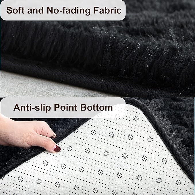 TWINNIS Super Soft Shaggy Rugs Fluffy Carpets, 4x5.9 Feet, Indoor Modern Plush Area Rugs for Living Room Bedroom Kids Room Nursery Home Decor, Upgrade Anti-Skid Rectangular Fuzzy Rug, Black