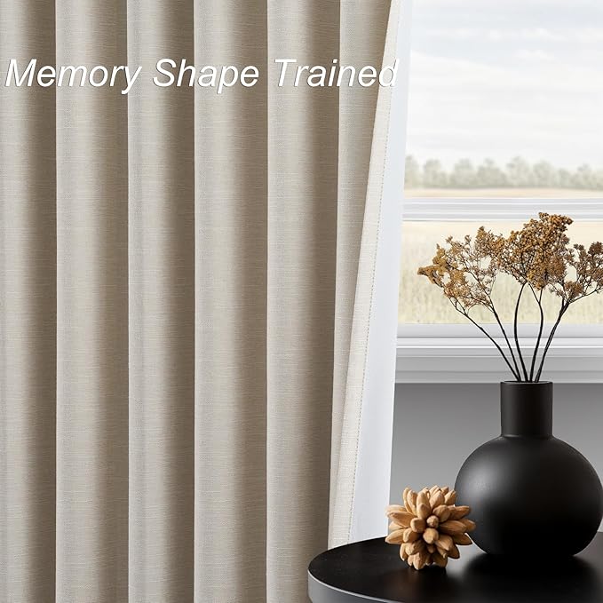 Topfinel Beige 90 Inch Thermal Blackout Curtains for Bedroom Window Nursery, Ivory Soundproof Burlap Doorway Curtains Privacy Noise Cancelling Boho Linen Drapes 2 Panels Rod Pocket/Back Tab/Hook Belt