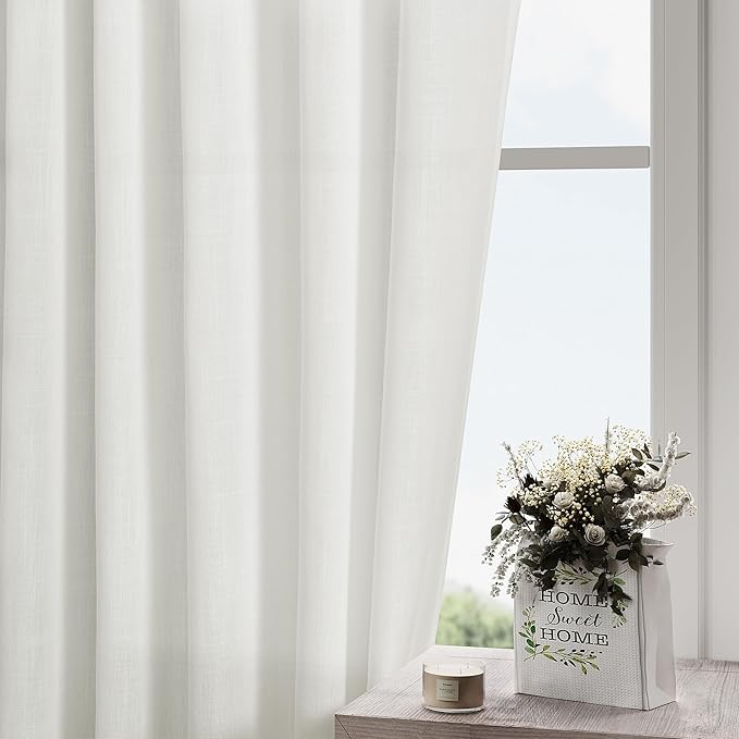 Off White Linen Curtains 80 inches Long for Bedroom Back Tab Light Filtering Privacy Sheer Curtains 2 Panel Set Modern Farmhouse Coastal Decor Cotton Textured Gauze Curtain 38x80 for Dinning Room