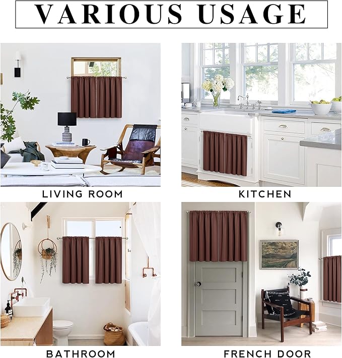 RYB HOME Cafe Blackout Curtains 24 inch Length, RV Curtains for Camper Windows, Mini Short Small Insulating Light UV Blocking Privacy Half Window Tiers, Width 29 by Length 24, Chocolate Brown, 2 Pcs