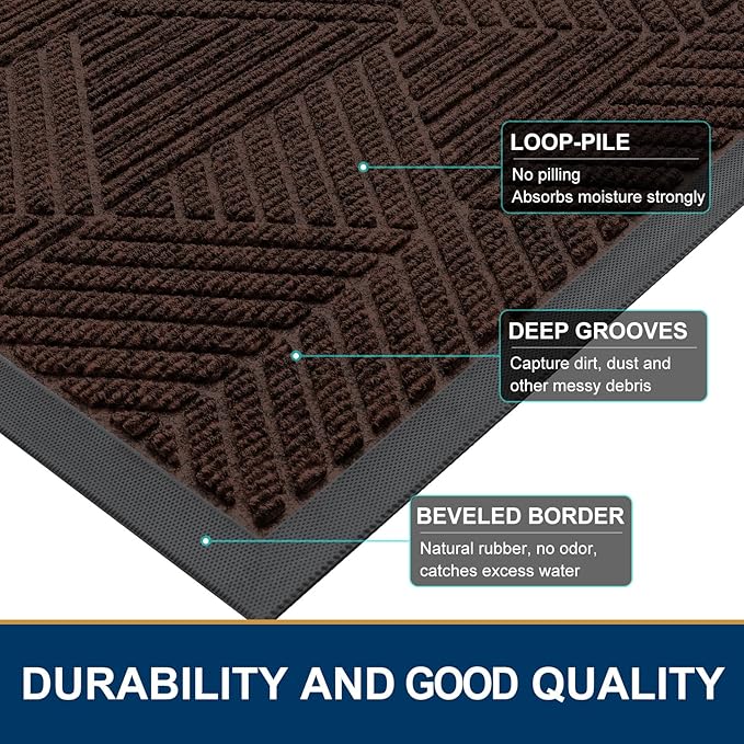 Smiry Front Door Mat Outside Entrance, Heavy Duty Sturdy Natural Rubber Doormat, Trap Dirt and Moisture, Easy Clean Low Profile Welcome Floor Mats for Indoor Outdoor Entry, 47x23 Inch, Dark Brown
